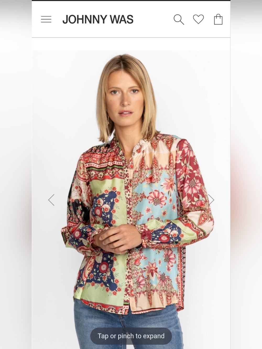 JOHNNY WAS Multicolor Patchwork Floral Button-Front Blouse